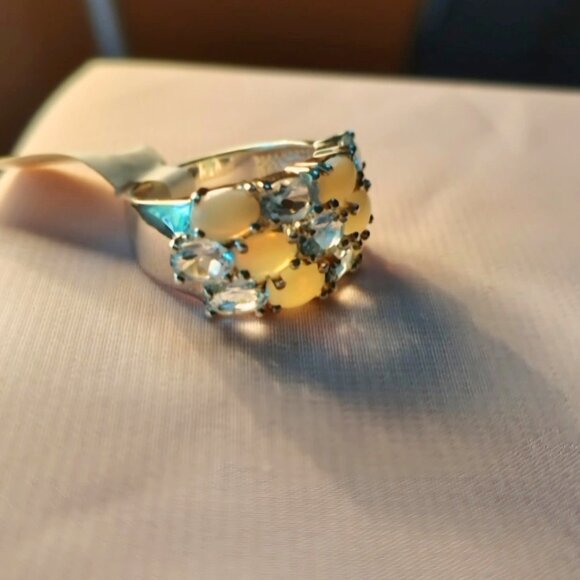 Sterling Silver Blue Topaz & Opal Ring • Oval Gemstones • New with Tag - Picture 9 of 12